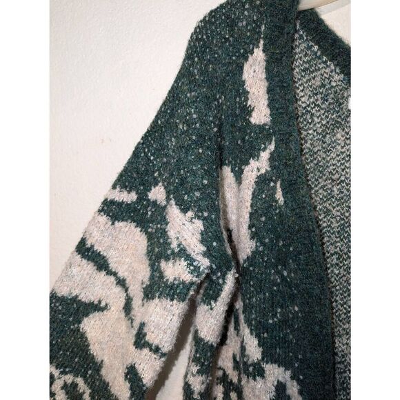 Brazos Market Women's Open Front Duster Sweater Cardigan Green and Cream One Sz - Picture 7 of 15